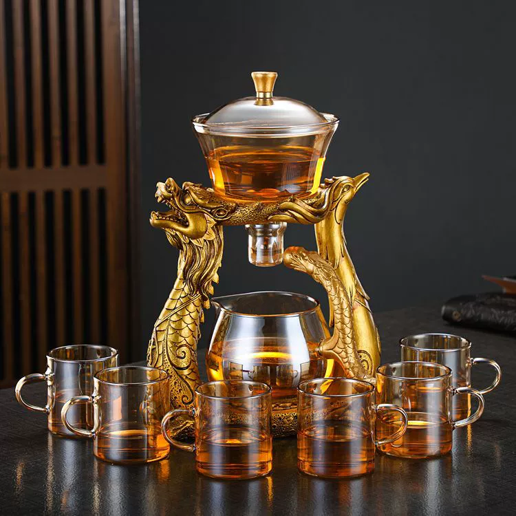 Teapot, creative glass set for home use, dragon and phoenix