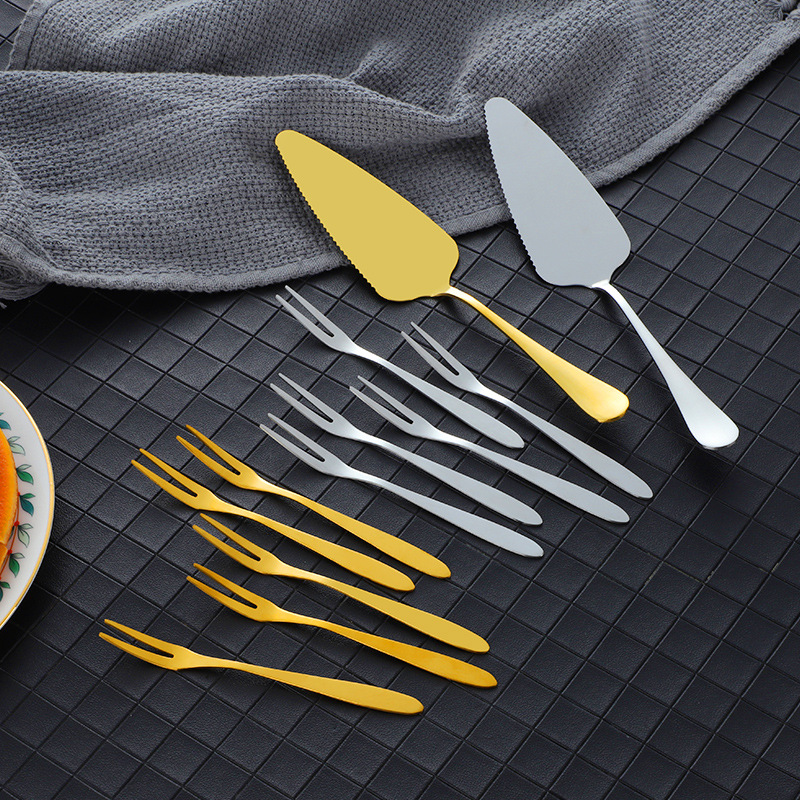 Transfronteriza pastel de acero inoxidable pala cuchillo de pan postre cuchara de cumpleaños decoración pastel cuchillo tenedor placa caja de regalo al por mayor traje