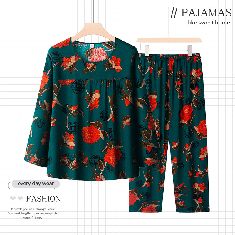 Mother's Spring and Summer Clothes Pure Cotton Silk Suit Grandma's Summer Long-sleeved Pajamas Middle-aged and Elderly Women's Two-piece Suit Mother's Spring and Summer Clothes Pure Cotton Silk Suit Grandma's Summer Long-sleeved Pajamas Middle-aged and Elderly Women's Two-piece Suit