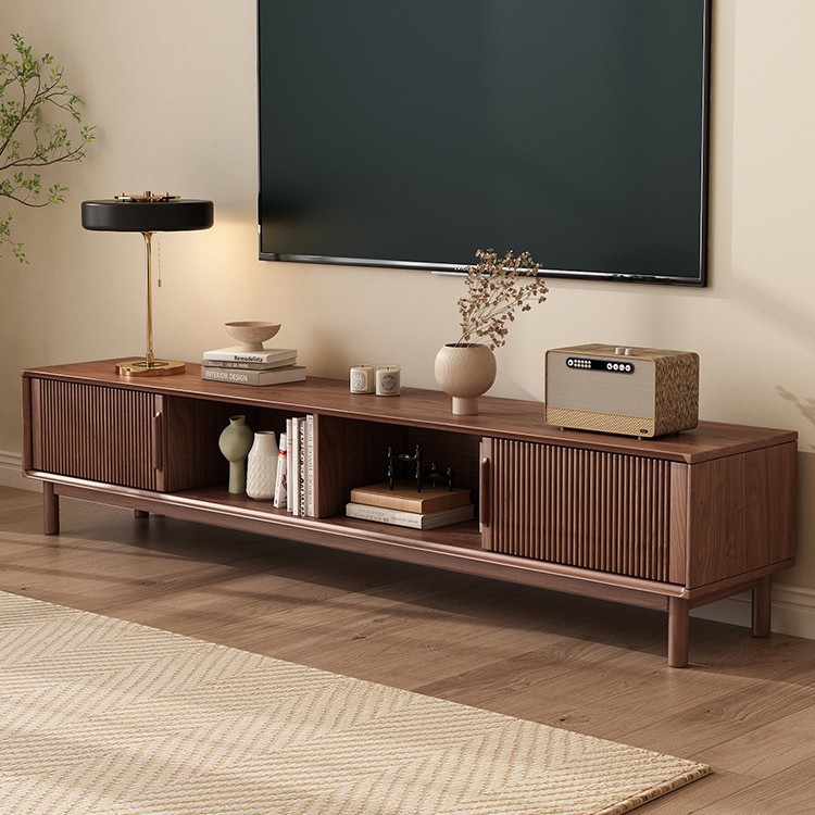 All-Solid Wood, Mid-Century Style, Home-Use Living Room, Small Apartment, 2025 New Model, Integrated Tv Cabinet and Storage Cabinet, Simple Design