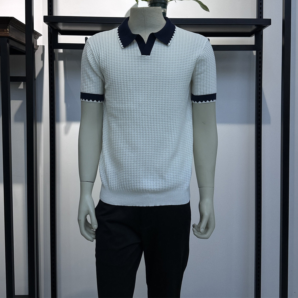 Polo camiseta de punto camiseta de manga corta hombre gaviota cuello V textural color antiguo viento camiseta de verano fábrica transfronteriza al por mayor