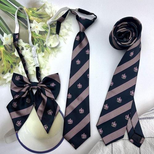 Patterned Plaid Crown Tie for Women, No-Knot Design, Handmade Bow Tie, Student-Style JK School Uniform Tie
