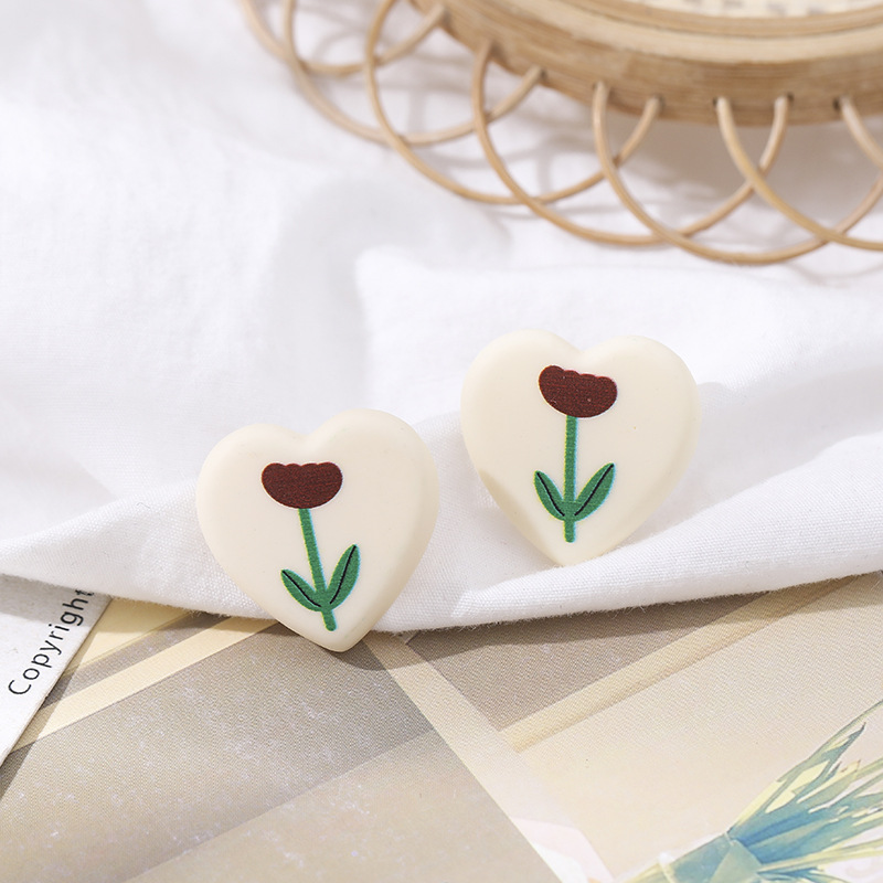 1 Pair Sweet Simple Style Heart Shape Plastic Resin Ear Studs display picture 9