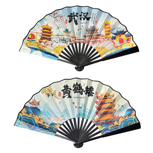 10 inch national tide color silk cloth Wuhan Xi'an scenic spot bamboo fan stall folding fan scenic spot best selling student fan wholesale