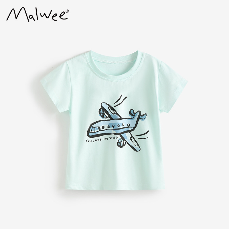 Malwee transfronterizo de verano europeo y americano para niños de manga corta de manga corta de cuello redondo delgado versátil camiseta superior infantil