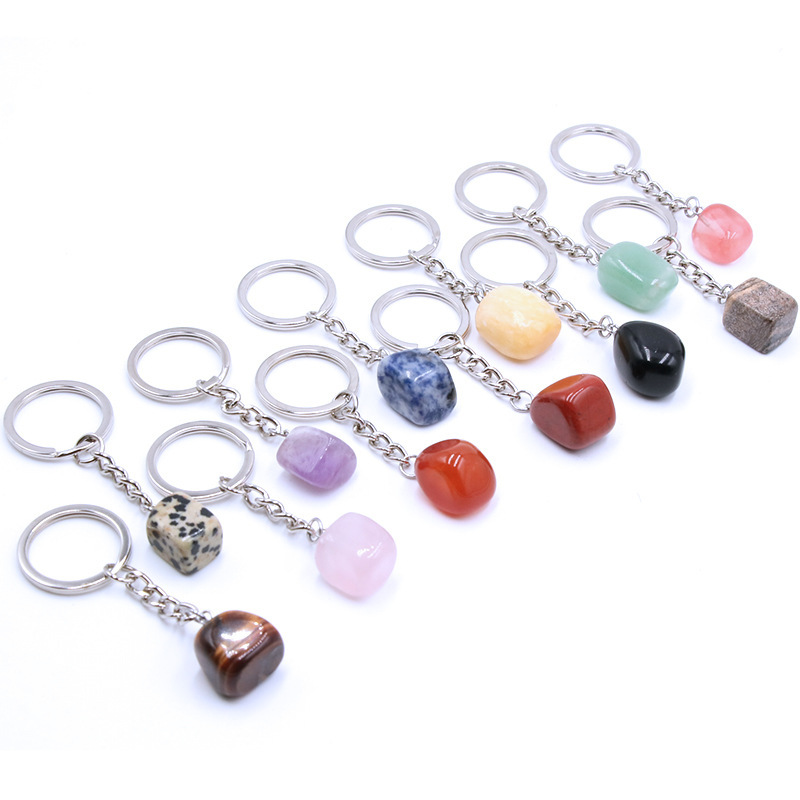 Natural Crystal Agate Stone Asymmetrical Keychain Pendant Bag Pendant Cross-Border Supply DIY Pendant