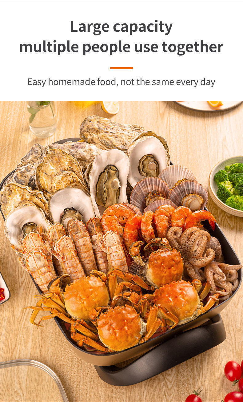 Piiriülene majapidamises kasutatav multifunktsionaalne elektriline kuumpott, keedu- ja praepott, kandiline pott, USA standardne 110 V elektriline kuumpott, elektriline keedupott_voghion.com