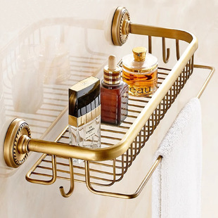 Antique Bathroom Towel Rack Multifunctional All-copper Toilet Cosmetic Rack Wall-mounted Punch-free Storage Rack