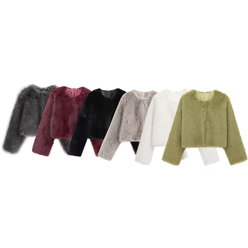 Amazon foreign trade 2024 autumn and winter new European and American style artificial fur effect short jacket coat 6318261