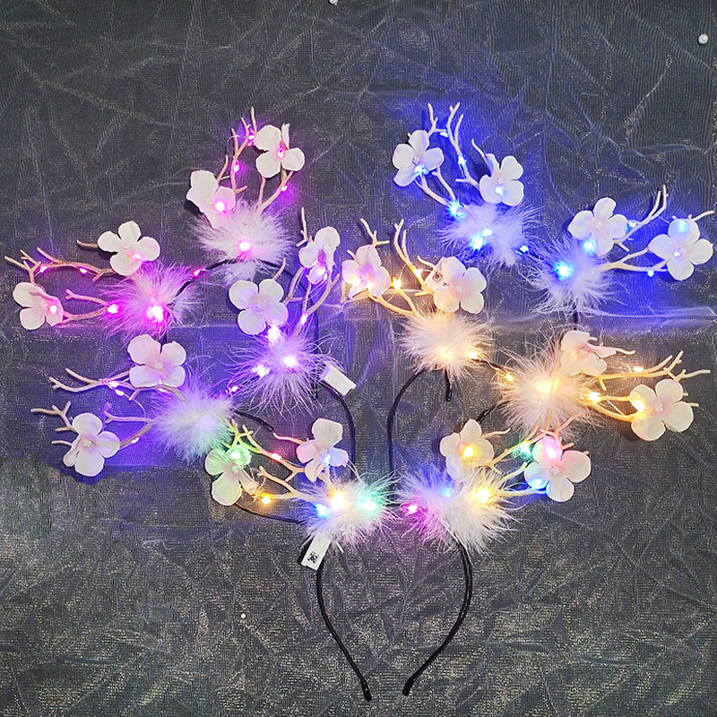 Cute Christmas Luminous Flower Antler Feather Hairband Wholesale display picture 10
