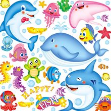 卡通海洋鱼墙贴纸宝宝卧室卫生间装饰海豚贴画防水游泳馆双面贴纸