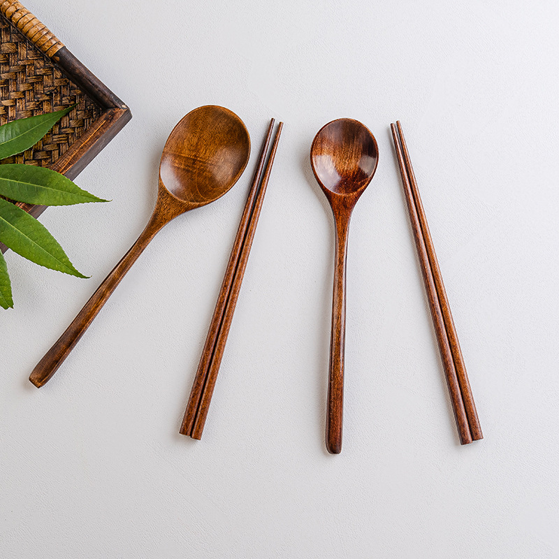 網紅吃播創意成人木質餐具套裝長柄湯勺勺筷套裝日式筷勺子兩件套