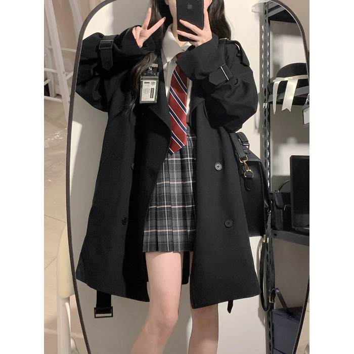 小个子风衣女早秋新款韩系高级感英伦风中长款双层薄款大衣外套|undefined