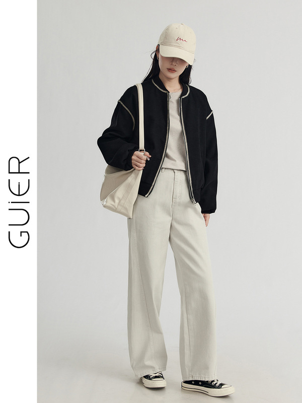 「GUIER」黑色棒球服外套女春季2025新款宽松休闲百搭感上衣|undefined