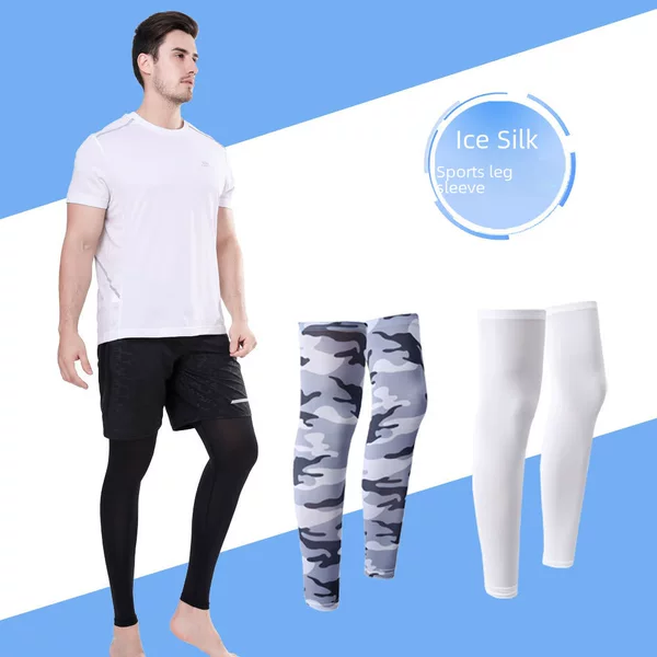Summer Sun Protection Ice Silk Leg Sleeves for Men and Women, Anti-Uv Cycling Knee Pads, Silicone Non-Slip High-Elastic Leg Sleeves