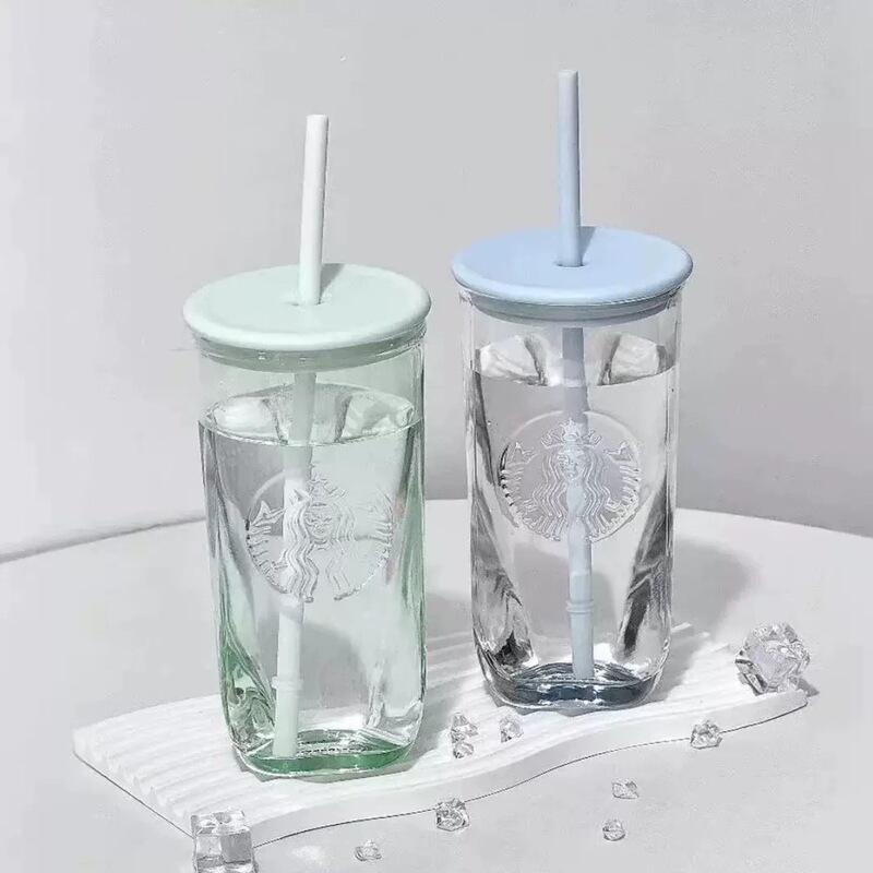 杯子2025年夏季新品自然系列湖水蓝小清新三角形玻璃吸管杯居家【|undefined