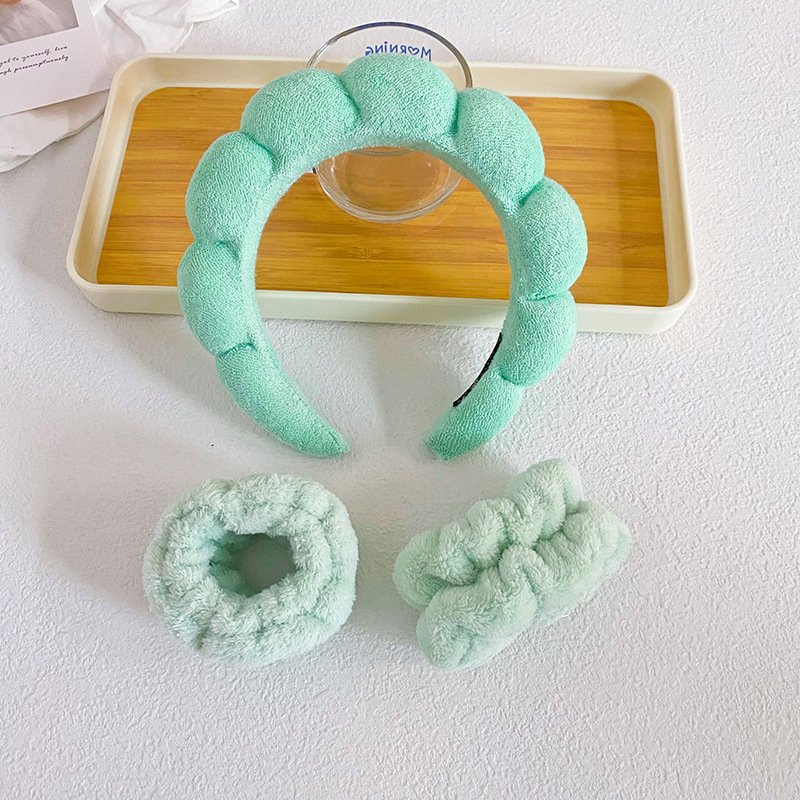 (기계 재봉) 트위스트 헤어밴드 1 + 손목 2-녹색 (19*18*3.5cm 78g) (약간 다른 재료)