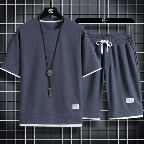 Men's Casual Sporty Summer Loose Half-Sleeve T-Shirt Set (2-Piece, Wafer-Style)