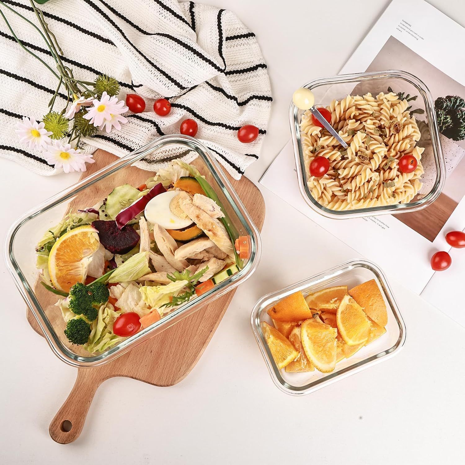 Fábrica al por mayor caja de almuerzo horno de microondas puede calentar la caja de almuerzo de oficina con la caja de almacenamiento de frutas de vidrio