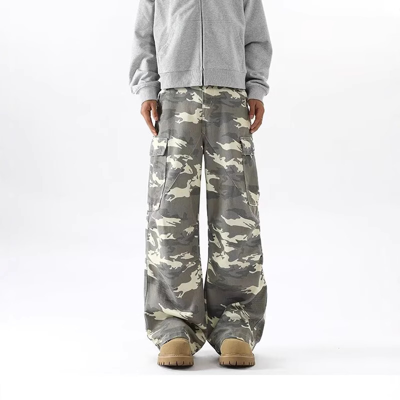 American Retro Camouflage Cargo Pants for Men 2025 Spring and Autumn New Multi-Pocket Loose Versatile Straight-Leg Paratrooper Pants Cross-Border