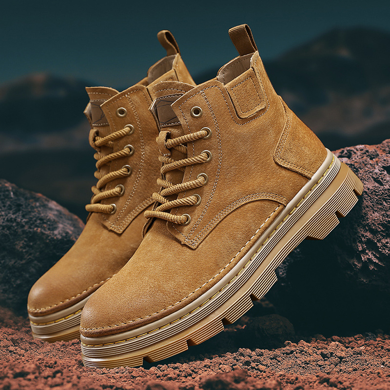 高帮真皮工装短靴男士大黄靴英伦复古马丁靴冬季加绒保暖雪地棉鞋