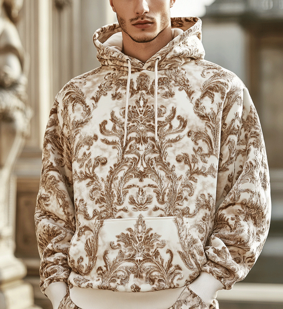 Comercio exterior europeo y americano nuevo estilo 2024 nueva tendencia de la moda casual todo-fósforo suéter con capucha para hombres étnicos MC11