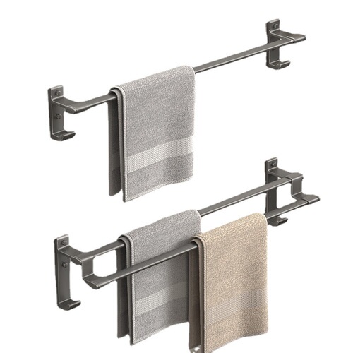 Gun gray space aluminum towel rack no punching towel bar double pole single pole bathroom towel rack bathroom hook