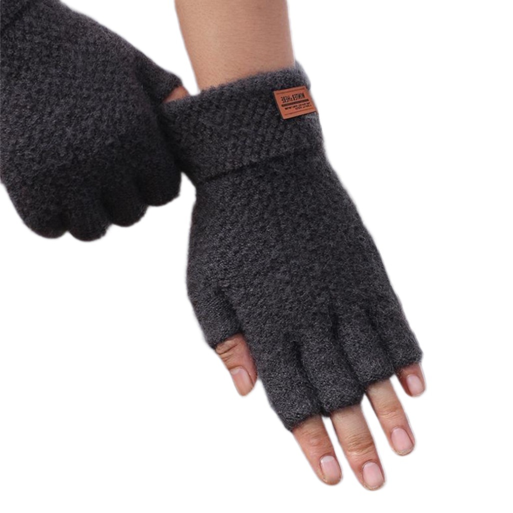 Invierno guantes calientes hombres medio Dedo de punto adulto montar guantes sin dedos estudiante guantes de escritura en stock al por mayor