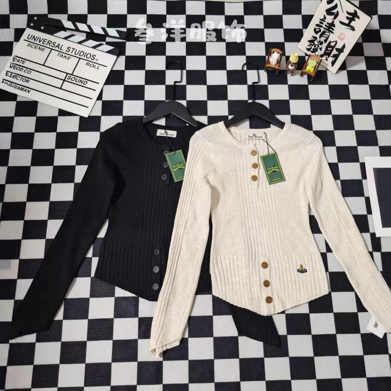 In-Stock Real Shot 25 Autumn and Winter Saturn Irregular Embroidery Slim Round Neck Sweater Knitwear Slimming Long Sleeve Top