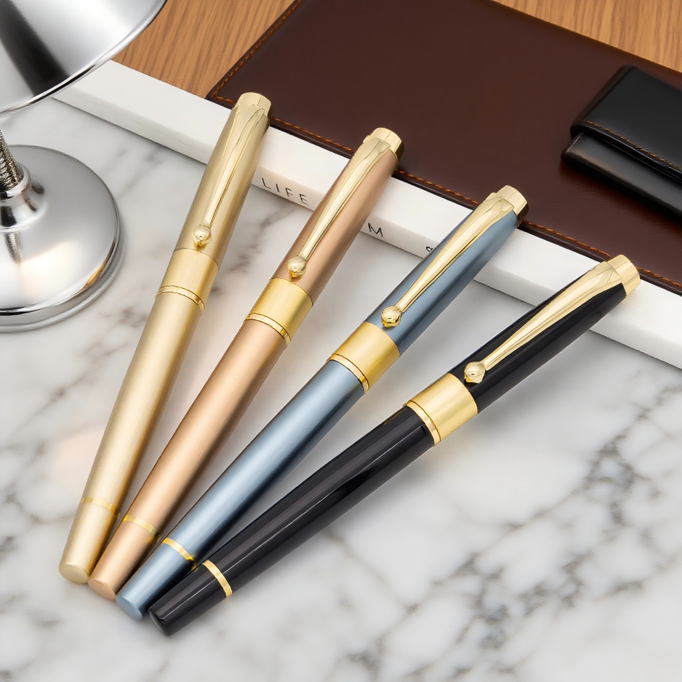 Business corporate office ballpoint pen with printed logo, advertising pen, Morandi unisex metal signature pen