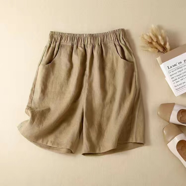 2025 New Cotton Linen High Waist Wide Leg Shorts Women's Summer Thin Loose plus size Casual Pants for Middle-aged Mothers