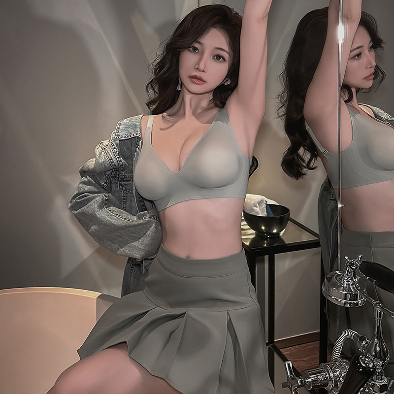 GD66 desnudo de una sola pieza sin costuras inalámbrico pequeño pecho empuja hacia arriba el sujetador traje semi-fijo Copa expansión exterior ropa interior para las mujeres