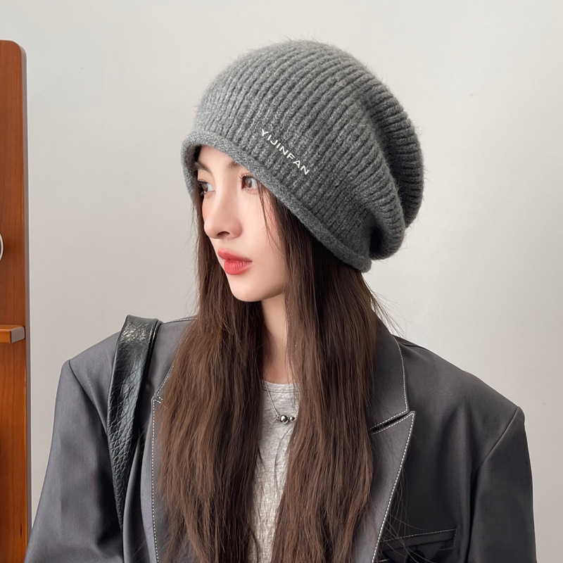 帽子女秋冬季韩版百搭时尚兔毛针织毛线帽包头保暖护耳卷边堆堆帽