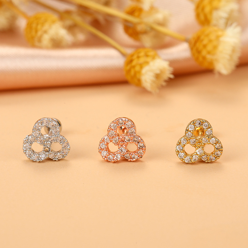 Fashion Flower Airplane Stainless Steel Copper Plating Inlay Zircon Ear Studs 1 Piece display picture 12