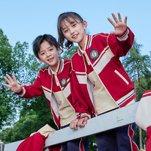 小学生校服春秋装休闲套装男女童红色拼色班服幼儿园运动园服校服