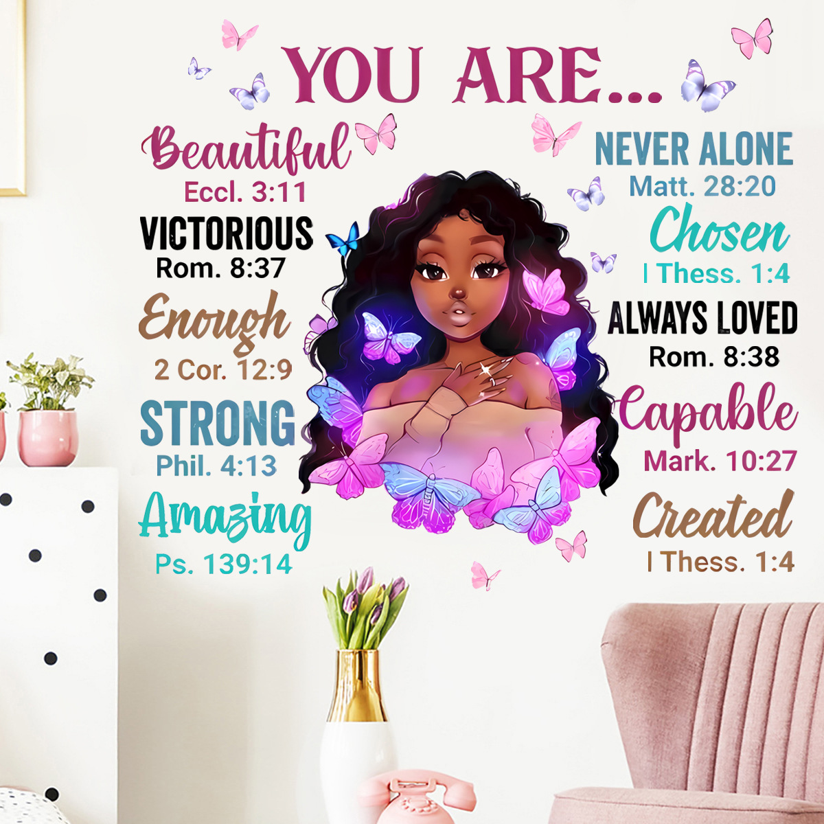 Cartoon girl English motto slogan wall sticker background wall…
