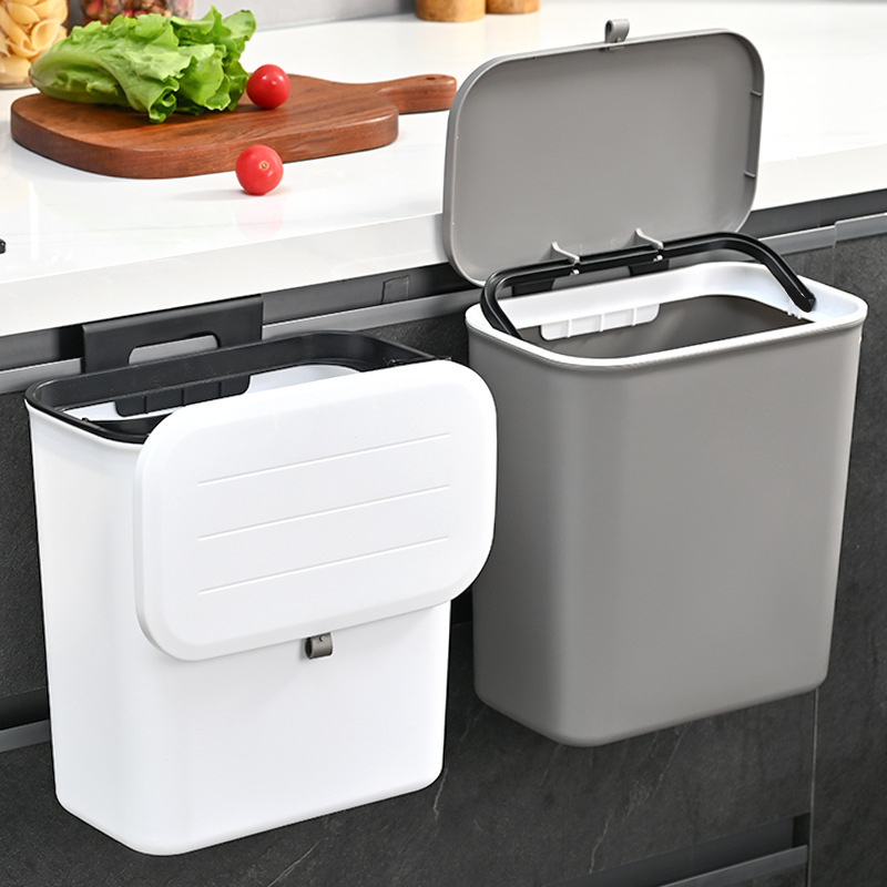 壁掛けゴミ箱家庭用高価値プラスチックトイレ蓋付き大型吊り下げオフィスキッチンゴミ箱|undefined