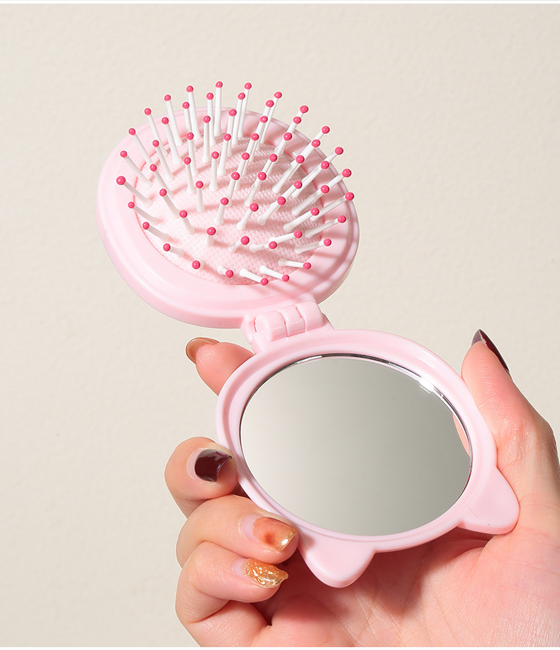 LMLTOP Cartoon cat ear folding mirror Comb Integrated Compact and portable mirror airbag hair comb SY757 undefined