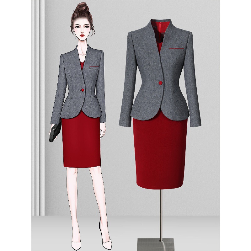 Professional Suit for Women, Spring and Autumn Gray Blazer, Hotel Front Desk Manager Work Uniform, High-End Dress Two-Piece Set Professional Suit for Women, Spring and Autumn Gray Blazer, Hotel Front Desk Manager Work Uniform, High-End Dress Two-Piece Set