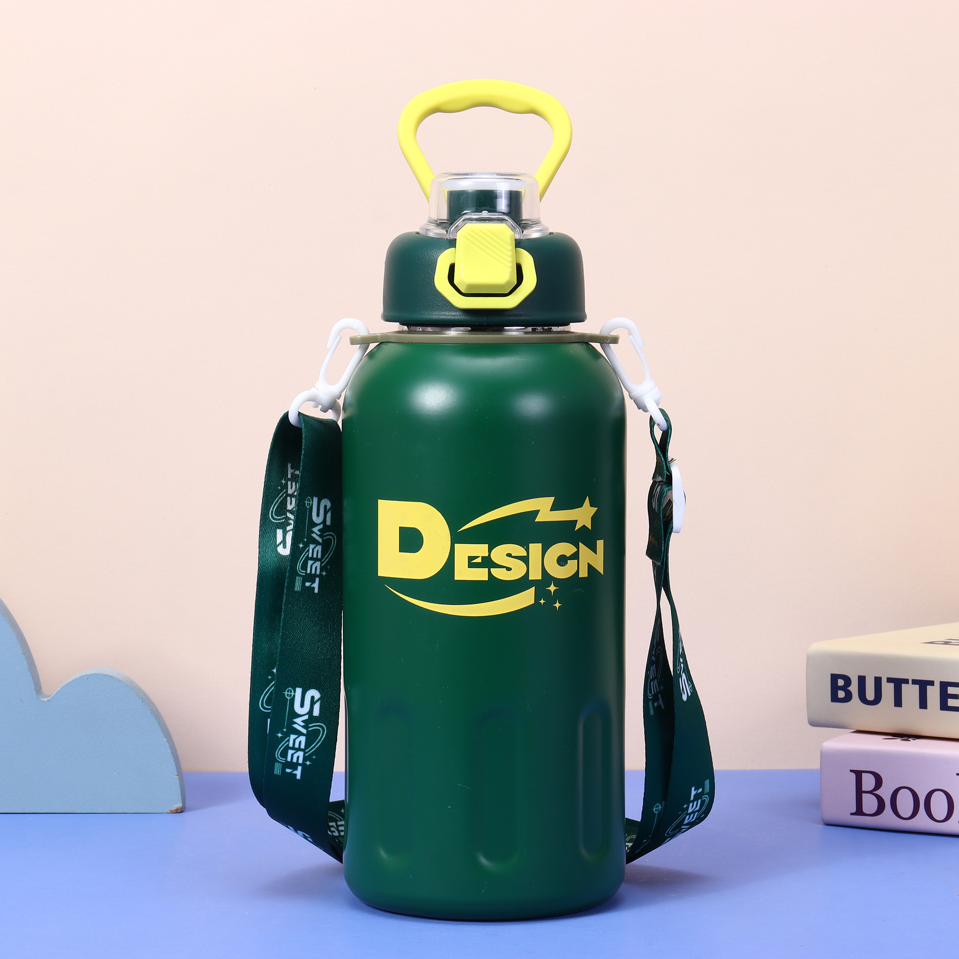 Insulated Stainless Steel Water Bottle With Shoulder Strap Large_voghion.com