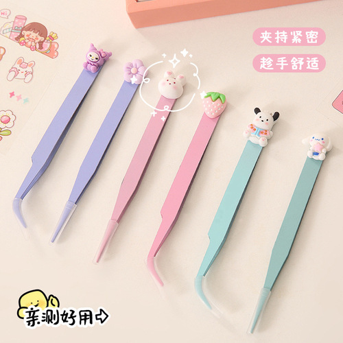 Hand account tweezers pointed elbow stainless steel clip macaron pink eyelashes diy handmade hand account tweezers wholesale