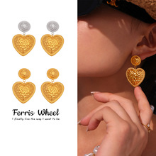 摩天轮ins不锈钢圆钮扣爱心双色间电耳环时尚轻奢百搭个性耳饰女
