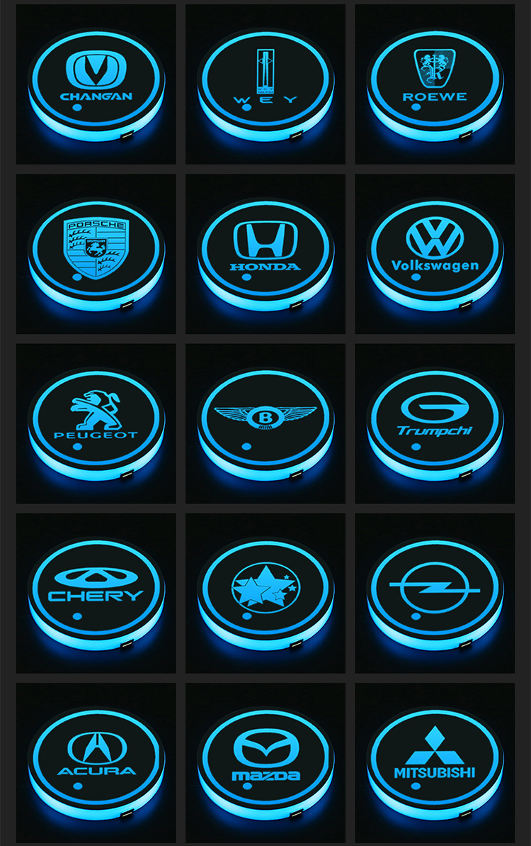Car luminous cup mat colorful induction LED light USB charging interior modification car non-slip cup slot atmosphere light