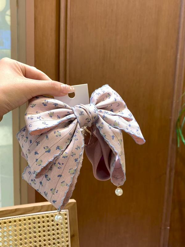 韩版发饰早秋牛仔蝴蝶结发夹半扎发马尾夹法式复古牛仔抓夹发饰|undefined