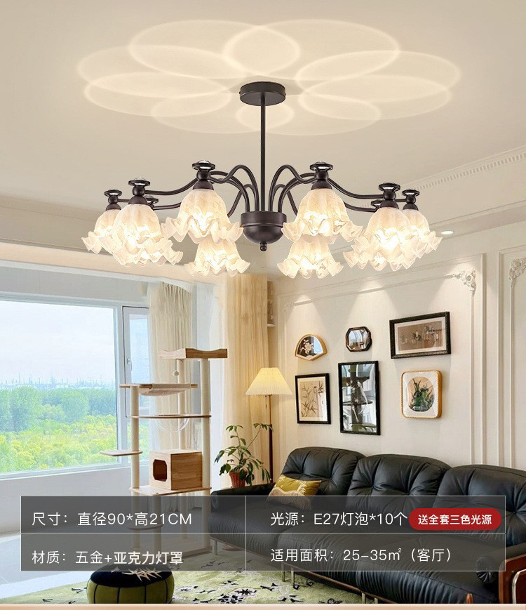 Lámpara de viento retro americana medieval pastoral orquídea flores lámpara de sala de estar negro dormitorio principal lámpara de comedor iluminación de atmósfera