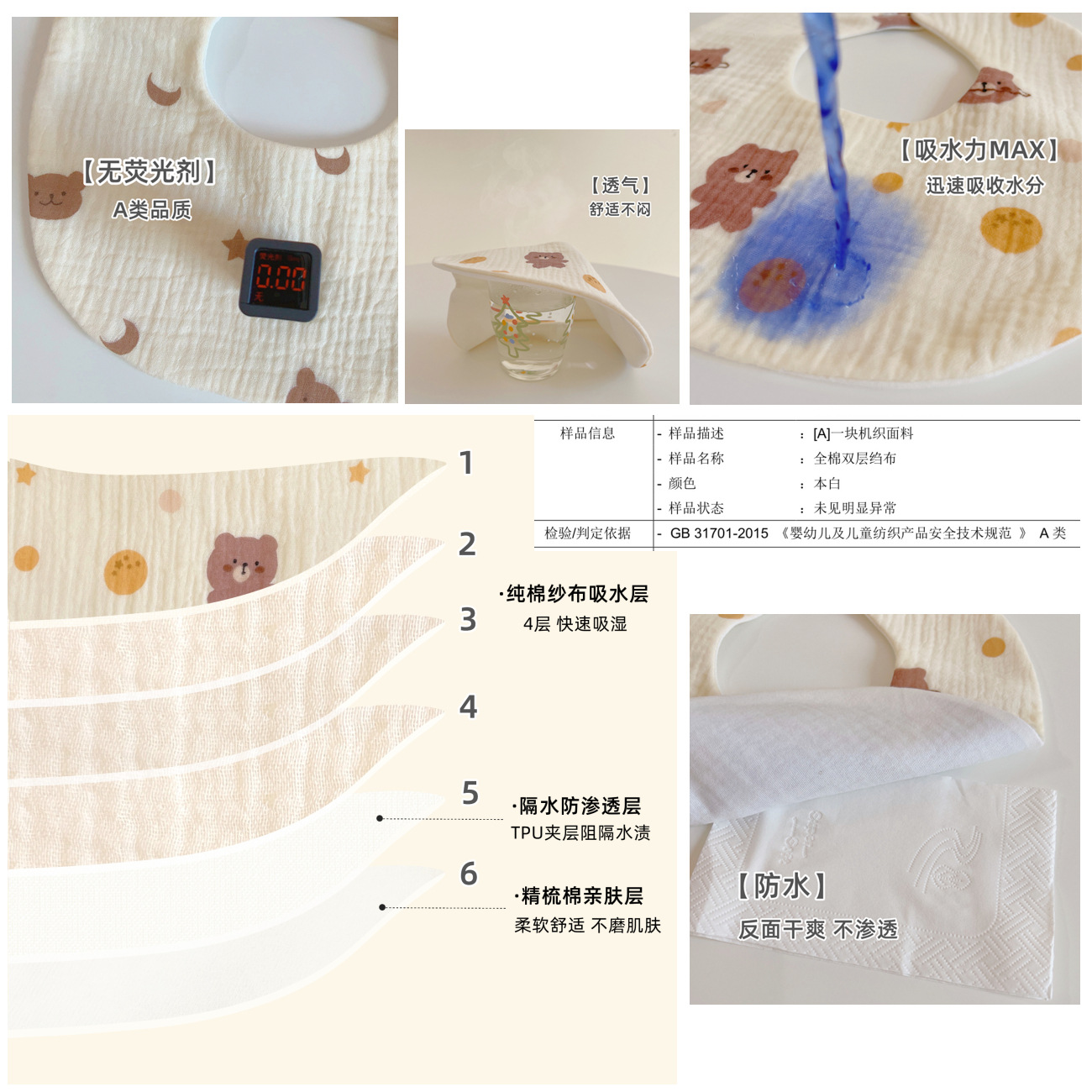 Babero de gasa de algodón puro del bebé babero recién nacido absorbente impermeable escupir leche super suave bufanda Otoño e Invierno