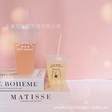 夏季高颜值单层pp塑料吸管杯便携710ml透明大容量水杯咖啡杯