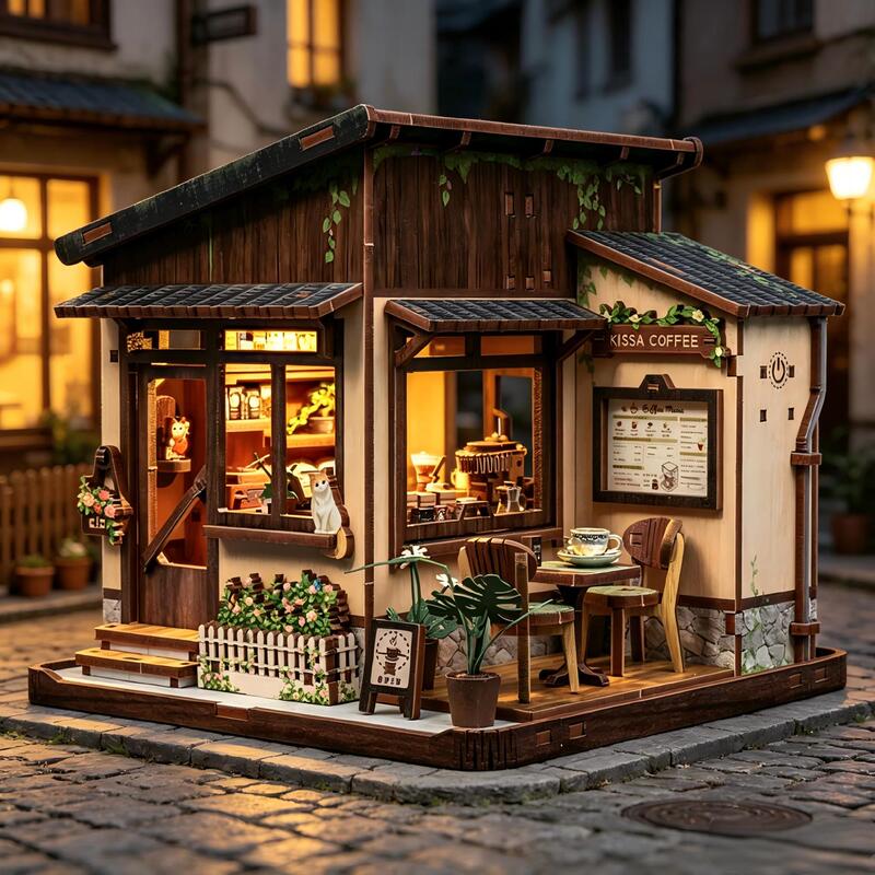 Shop, small house, DIY miniature house, coffee-themed miniature scene, handmade assembly model, educational building block toy Shop, small house, DIY miniature house, coffee-themed miniature scene, handmade assembly model, educational building block toy