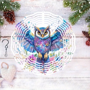 Open Jit - 1 Piece Depicting a Colorful Owl Pattern Wind Spinner Hanging Metal Rotating Wind Chime Accessory