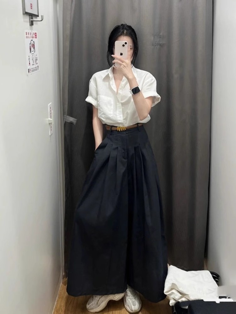 Áo sơ mi cổ polo ngắn tay cotton linen form chuẩn vai — màu trắng